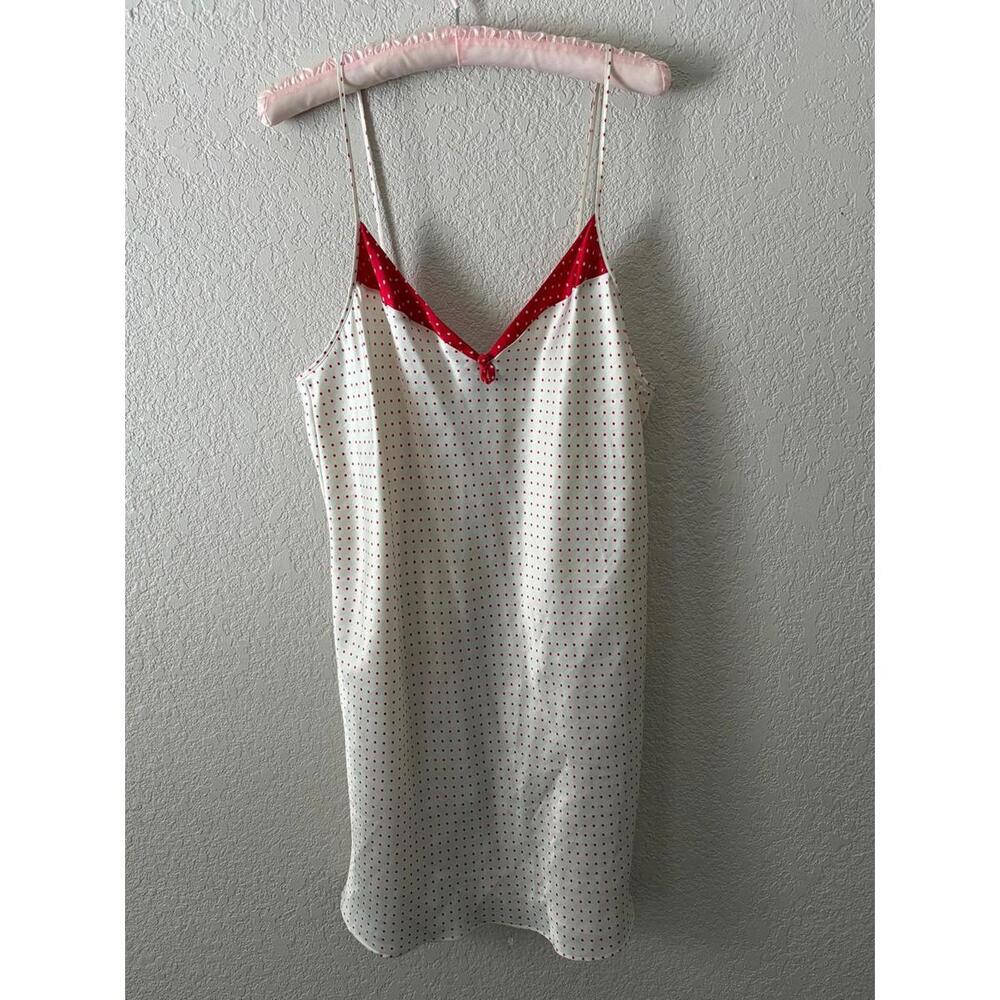 VTG Late 90s Val Mode Slip Dress Nightie Red White Pin Dot Size Large Lingerie